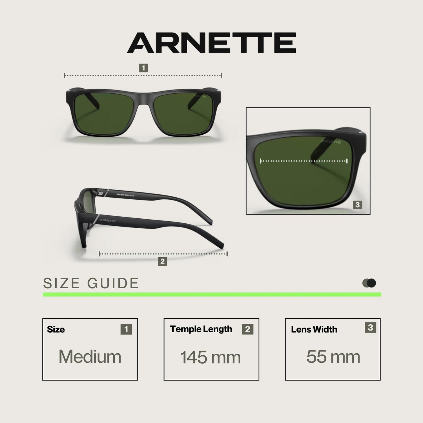 ARNETTE Bandra AN4298 275871 55MM Matte Black/Dark Green Square Sunglasses for Men +BUNDLE with ACCESSORY EYEWEAR KIT