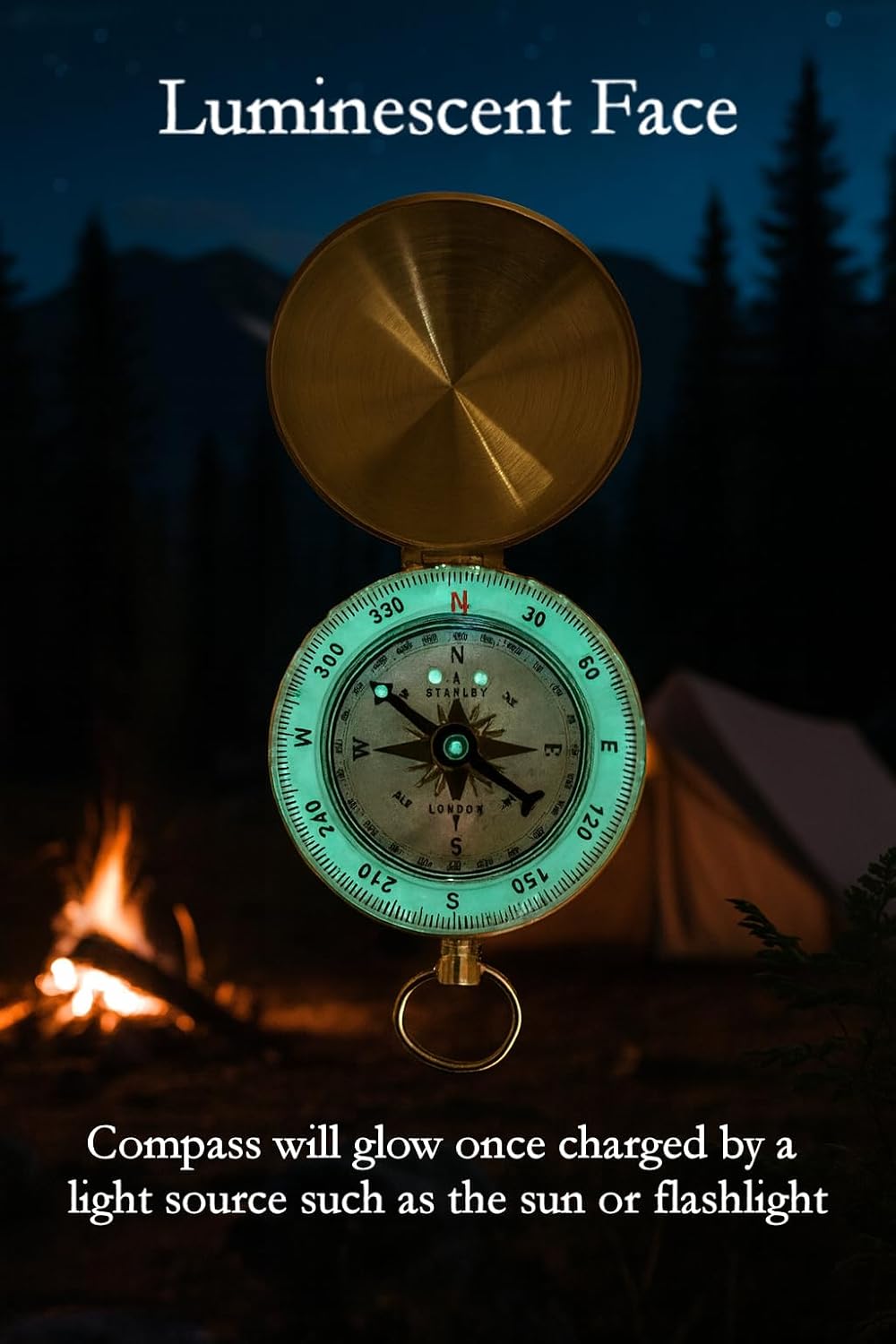 Glow in The Dark Brass Pocket Compass – Waterproof Navigation Tool for Camping, Hiking, Backpacking, Orienteering, Hunting, Survival Gear, Outdoor Safety & Adventure Gift
