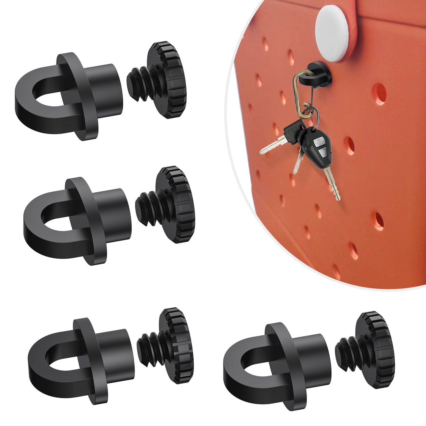 ARSUNOVO 4Pcs Hook Accessories for Bogg Bag, Insert Charms Key Holder Compatible with Beach Bag, Keychain Hanger for Simply Southern Bag(Black)