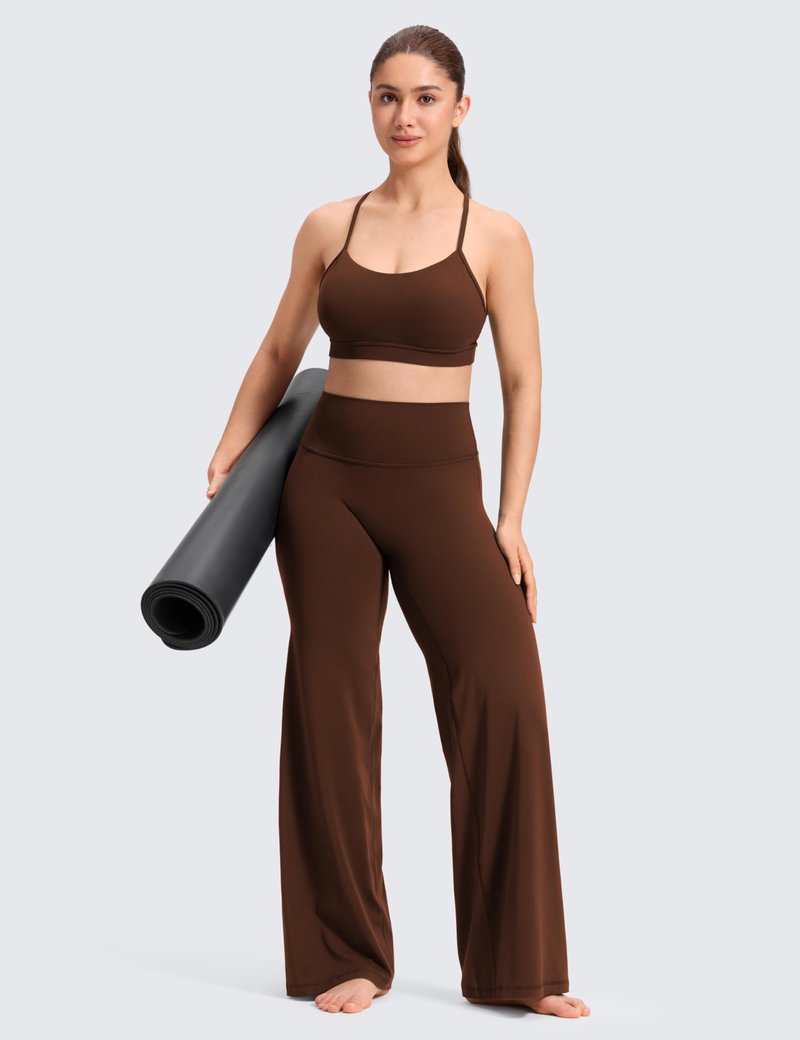 CRZ YOGA Softretch No Front Seam Wide Leg Pants 30" for Women - High Waisted Yoga Lounge Buttery Soft Comfy Casual Lava Brown Medium