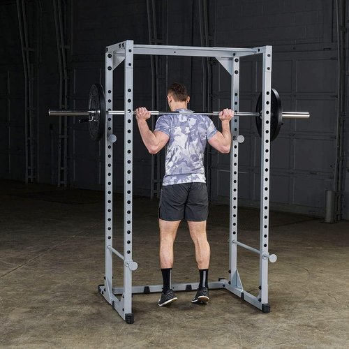 Body-Solid Powerline Adjustable Power Rack - 18-Level Strength Training Heavy-Duty Steel Frame with Safety Rods and Chin-Up Bar for Home Gym, Silver