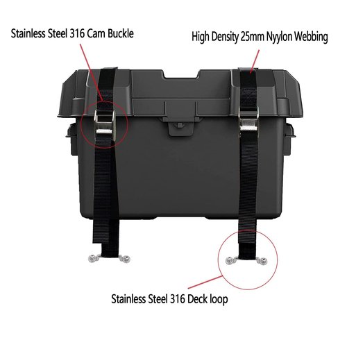 Marine Cooler Tie Down Kit, Heavy Duty Stainless Steel Battery Tie Down Straps with Stainless Brackets Footman Deck Loop and SS Screws Used for Gas Fuel Tank, Cooler YETI RTIC RV TV 2 Pcs