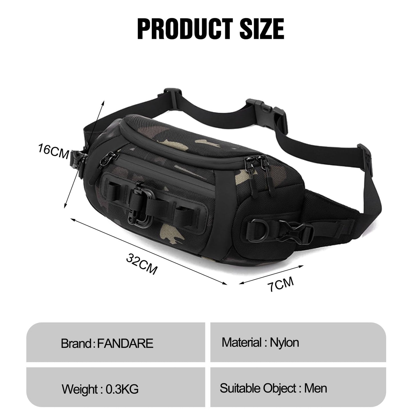 FANDARE Waist Fanny Pack Casual Sling Bag Sport Bumbags for Women Men Chest Crossbody Bags Cover Pack for Hiking Cycling Travelling Outdoor Gym Business Nylon Shoulder Pouch Camo