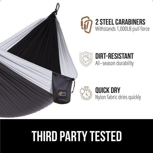 GORILLA GRIP Durable Portable Camping Hammock, Holds 500lbs with Heavy Duty Tree Straps, Comfortable Travel Swing, Camp Hammocks, Easy to Use and Install, Outdoor Essentials, Blue, 10x6.5 FT