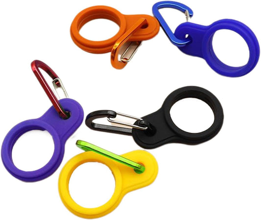 6 Pcs Silicone Water Bottle Buckle with Carabiner Clip Portable Secure Bottle Holder Water Bottle Hanging Rings Silicone Water Bottle Buckle Portable Hiking Camping Water Bottle Accessories