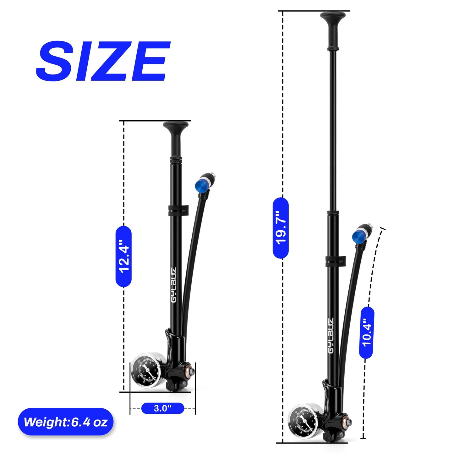 Gylbuz High Pressure Shock Pump: Bike Shock Air Pump with Gauge 400 PSI for Front Fork and Rear Suspension for Mountain Road Bicycle Fits Schrader Valve