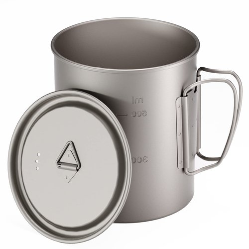 TIANDLIFE Titanium Mug, 750ml / 25 oz Outdoor Camping Coffee Cup with Lid and Foldable Handle, Titanium Pot for Hiking, Travelling, Backpacking, Open Fire
