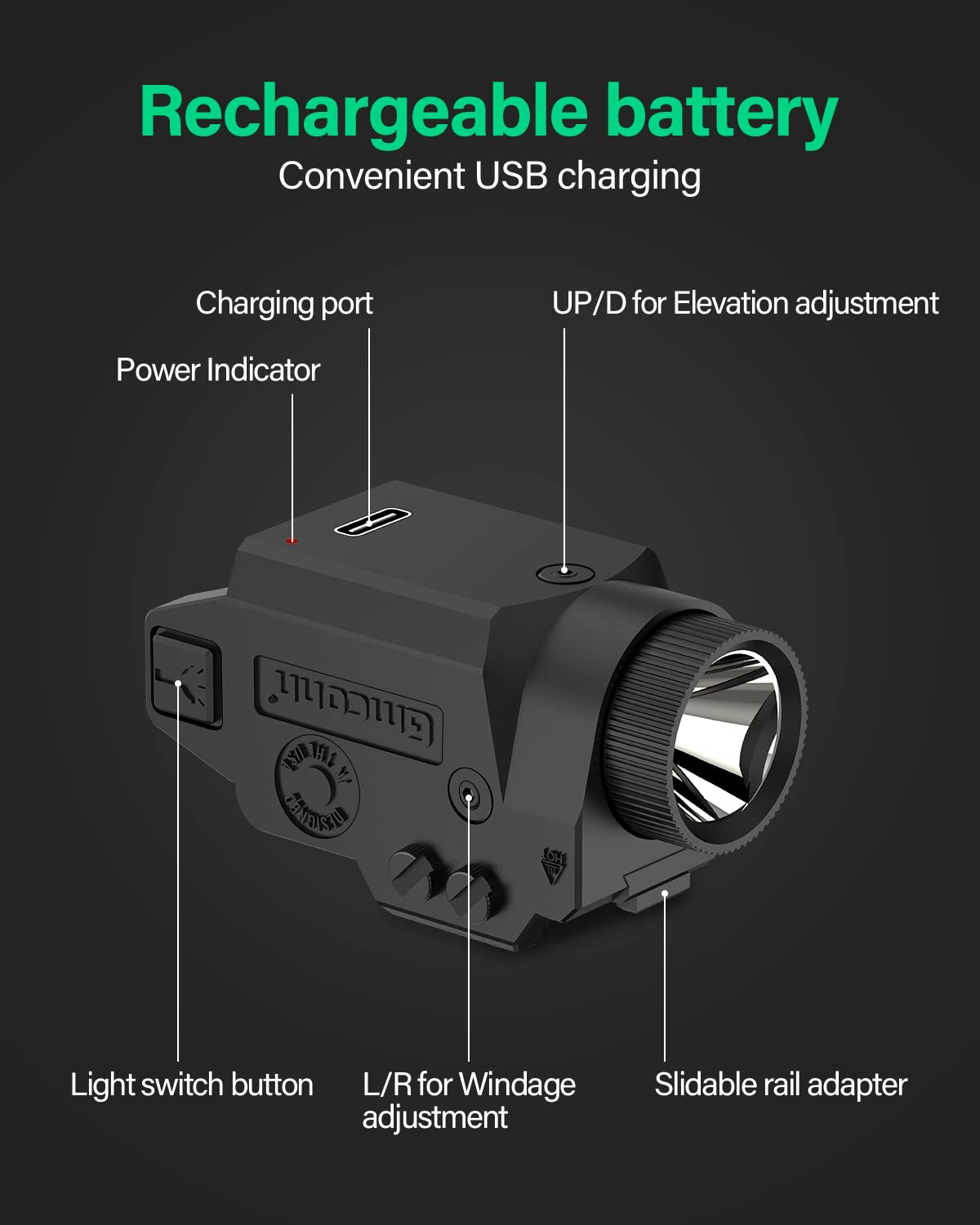 Gmconn Pistol Red Laser Flashlight Combo, Tactical Pistol Light 650 Lumen LED Flashlight with Red Beam for Glock Taurus