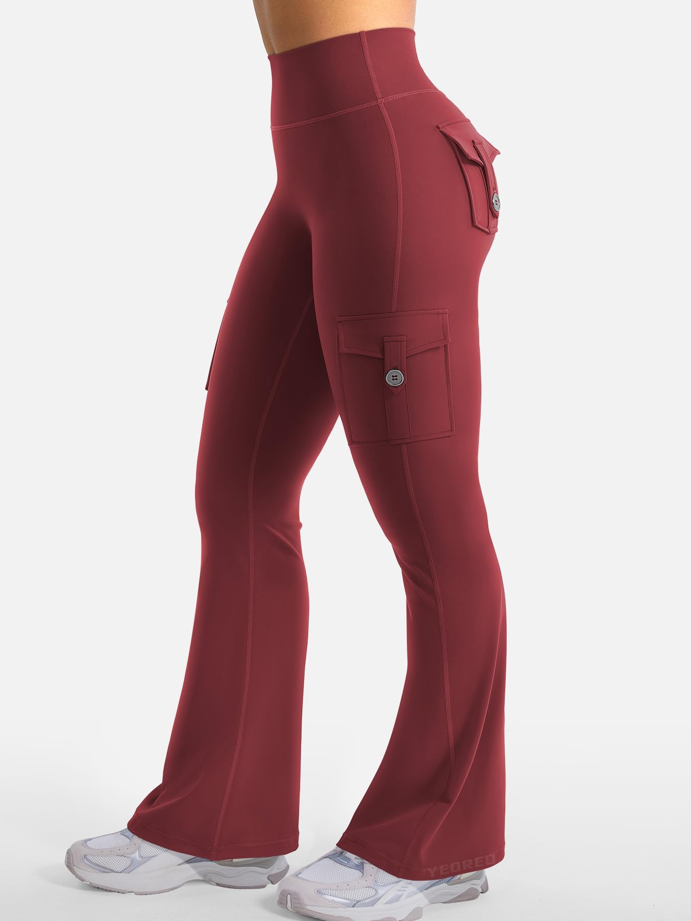 YEOREO CoreFlex Women Workout Flare Leggings with Pockets Hidden Scrunch High Waisted Cargo Gym Yoga No Front Seam Leggings Anchor Red S