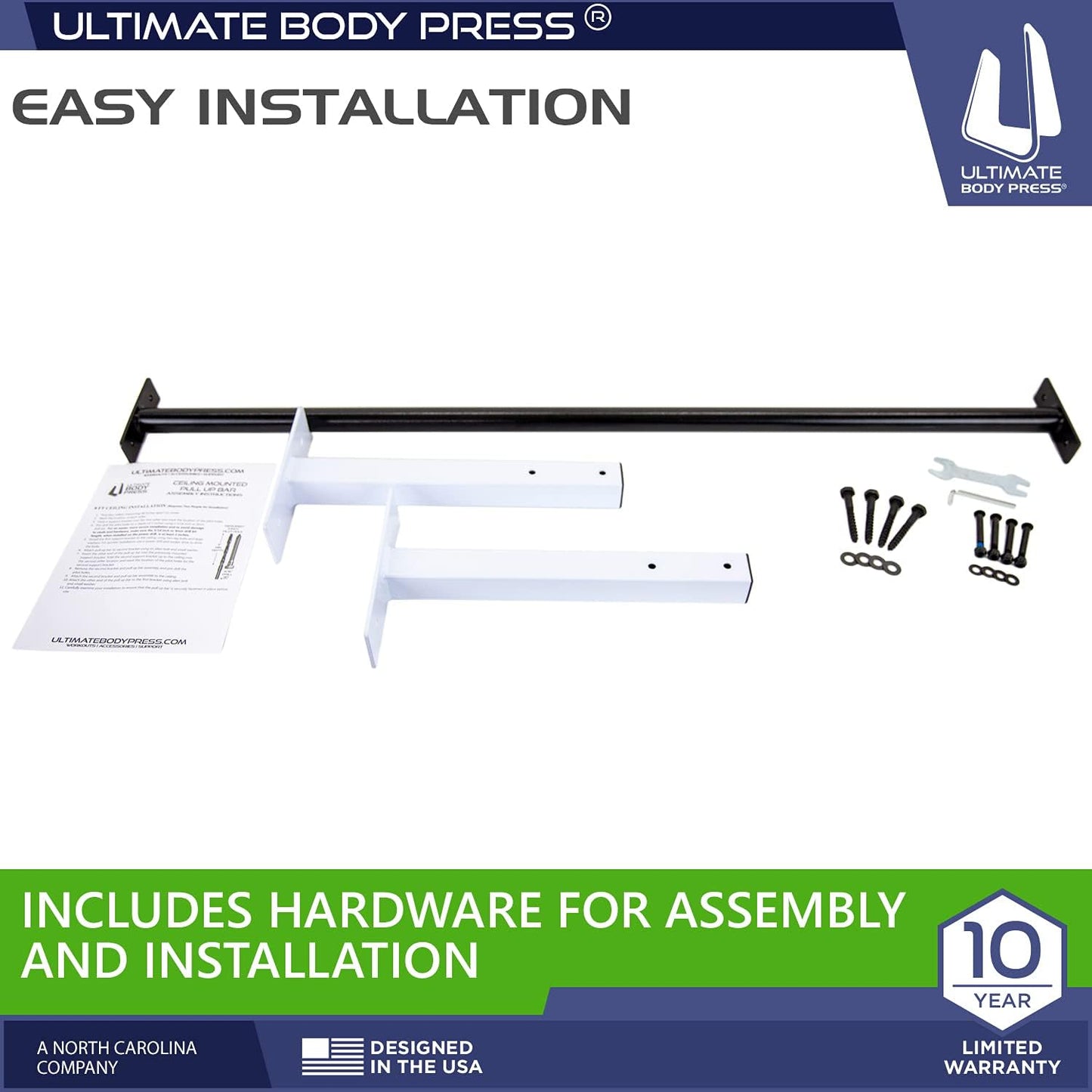 Ceiling Mount Pull Up Bar with 48” Straight Bar and 14” Risers, Fits 16” and 24” Joist by Ultimate Body Press