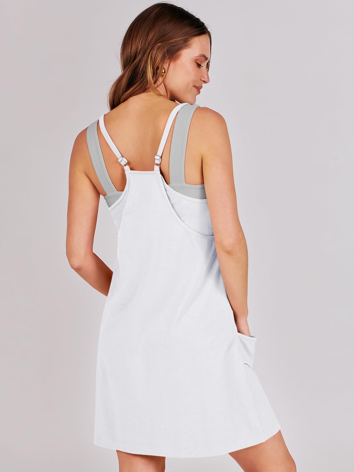 ANRABESS Women Athletic Dress Summer Tennis Workout Active Sports Mini Romper Dress Built in Shorts Travel Vacation Clothes White XX-Large