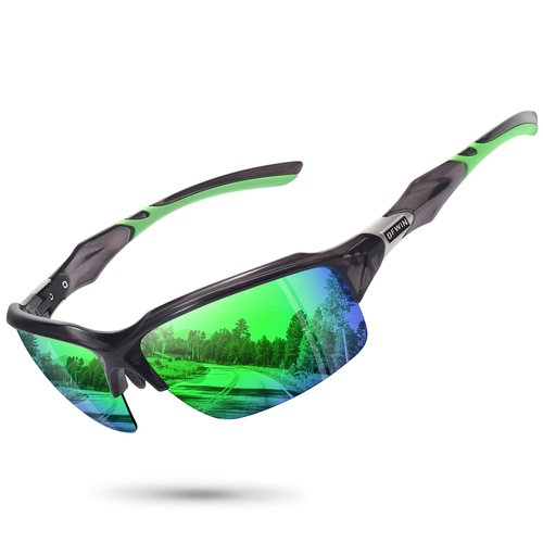 Ofwin Polarized Sports Sunglasses for Men Women Wrap Around Half Frame Cycling Fishing Bike Running Sun Glasses UV Protection Bright Clear Gray Frame/Green Mirror Lens
