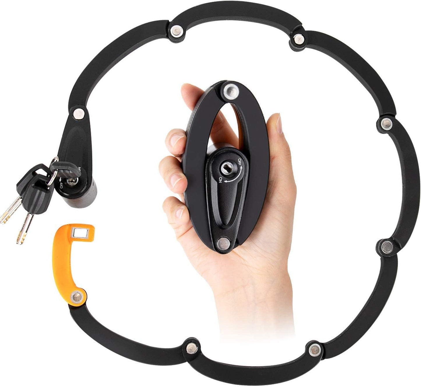WOTOW Folding Bike Lock, Heavy Duty Steel Foldable Bike Chain Lock with Mounting Bracket, 35” Unfolding Anti Theft Bicycle Lock with 3 Key for Mountain Road City Bikes Scooter Motorcycle