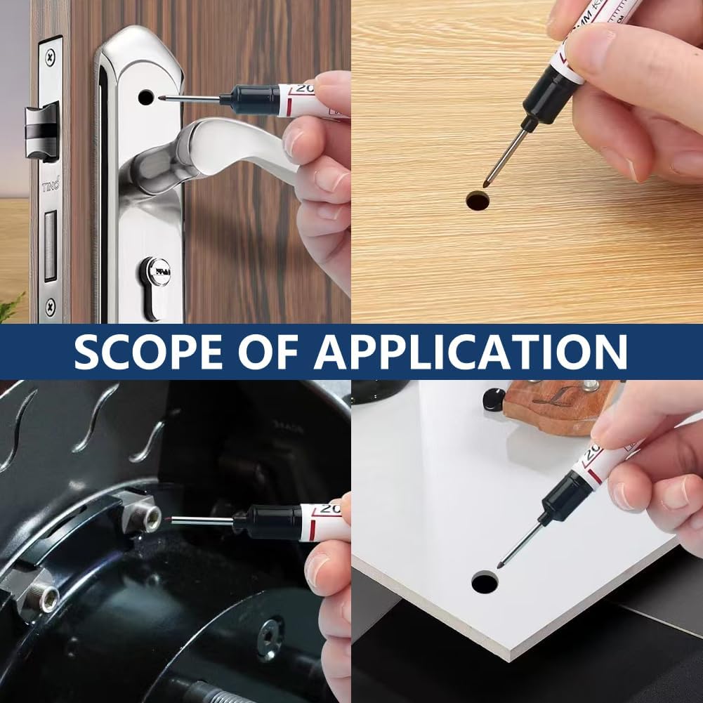 5Pack Long Head Deep Hole Marker Pens, 20mm Deep Reach Metal Marking Pen, Waterproof Quick-Dry Long Nib Marker, Deep Reach Markers Marking Tool for Carpentry & Construction (Mix)