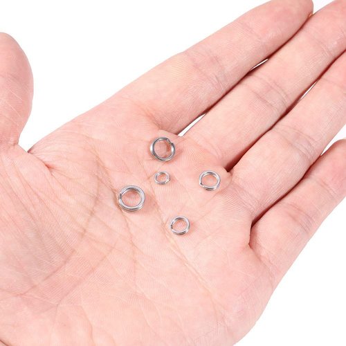Tgpiao 200PCS 5Sizes Stainless Steel Fishing Split Rings,Heavy Duty Split Rings Solid Lures Connectors Fishing Tackle, Fishing Tackle Ring