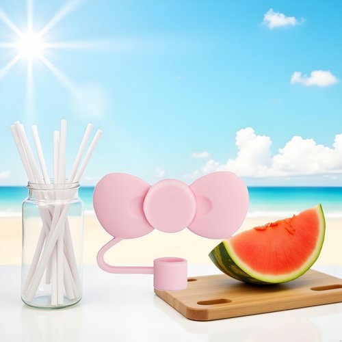 Pink Bow Straw Cover for Stanley 40&30 Oz Cup, 10mm Silicone Straw Covers Cap for Stanley Cup Accessories, Cute Topper for Tumblers, Cap Stopper for Reusable Straws Tip Lids（DM298）