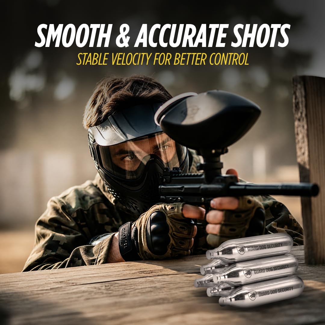 Guard Dog Security 12 Gram Co2 Cartridges, Non-Threaded, CO2 cartridges BB Gun, CO2 BB Pistol, CO2 Airsoft Pistol, and CO2 Paintball Markers, Snug fit, Solid Seal (Pack of 5)