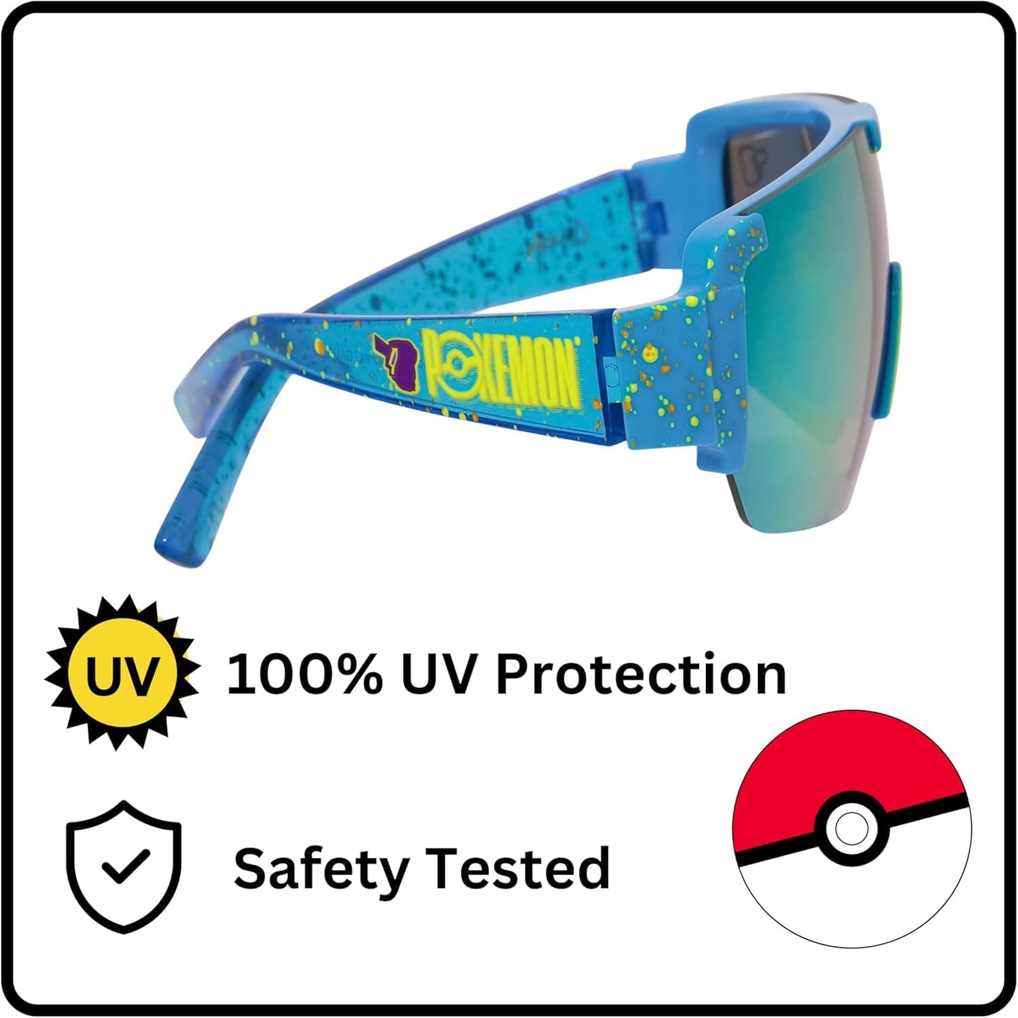 ARKAID Pokémon Sunglasses for Kids | Yellow and Blue Tinted Sports Wrap | UV 400 | One Size Fits Most Kids