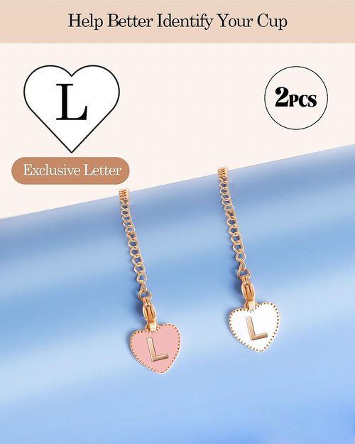 OriJoy Letter Charm Accessories for Stanley Cup, 2PCS Name ID Letter Handle Charm for Stanley/Simple Modern Tumbler, Heart Shape Initial Identification Pendant（L）