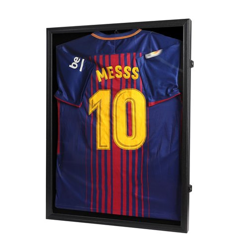 Sboitflmm Jersey Frame Display Case - Football Jersey Display Frame - Lockable Jersey Shadow Box with UV Protection Acrylic Door and Hanger for Hockey Soccer Basketball Baseball Shirts, Black
