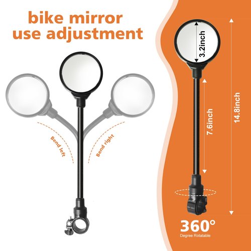 Seelulu Bike Mirror Handlebar Mount(Black-2 piece), Adjustable Rotatable Bicycle Rear View Mirror, Wide Angle Acrylic Convex Safety Mirror for Mountain/Road Bicycles