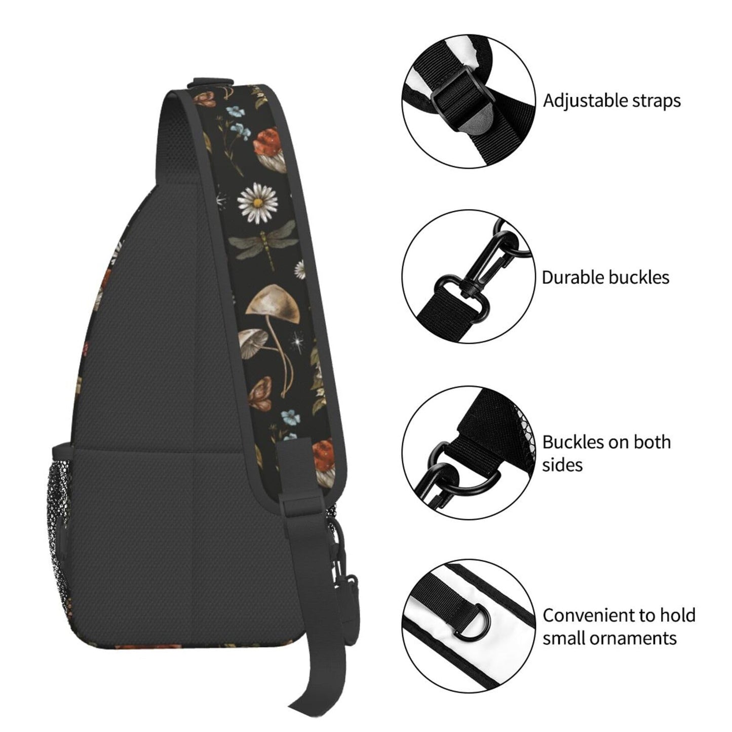 VOOHDDY Vintage Mushroom Witchcraft Magic Plant Sling Bag For Women Men Travel Hiking Backpack Crossbody Shoulder Chest Bags Casual Daypack Sport