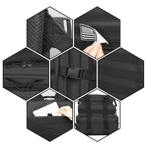 RooPoke 45L Army Tactical Backpack For Men,Large Military Assault Pack 3 Day Bug Out Bag For Women, Molle Daypack Camping Outdoor Mountaineering Backpacks Black Rucksack Survival