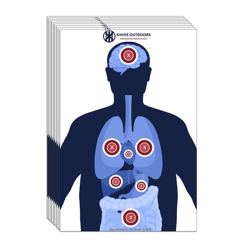 KNINE OUTDOORS Shooting Targets Paper, 12 x18 inch, Bulk for Hunting, Handguns, Pistols, Rifles, Silhouette with Red Bullseye, Human Silhouette (60 Pack)