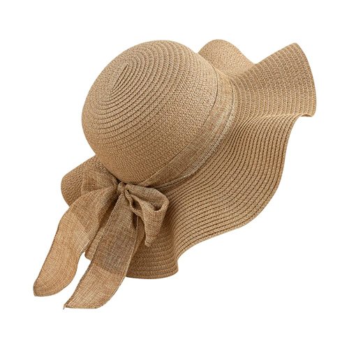 Women Floppy Sun Hat with Wide Brim, Foldable Roll-Up Straw Beach Hat Summer Hat for Travel (Khaki)