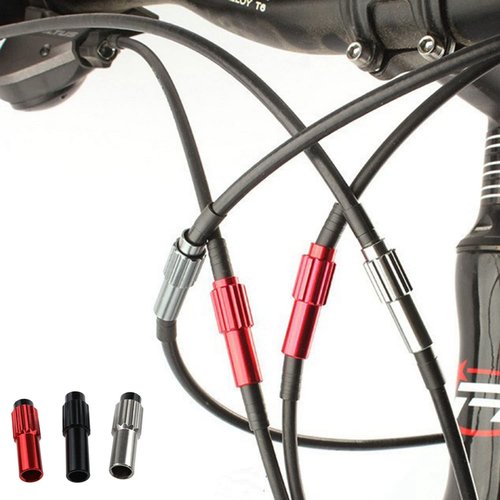 Haidong Bicycle Cable Adjuster Line Regulator Adjuster Regulator housing cover Three colors Bike Brake Cable Gear Shift Connector(red, black and silver) -6PCS