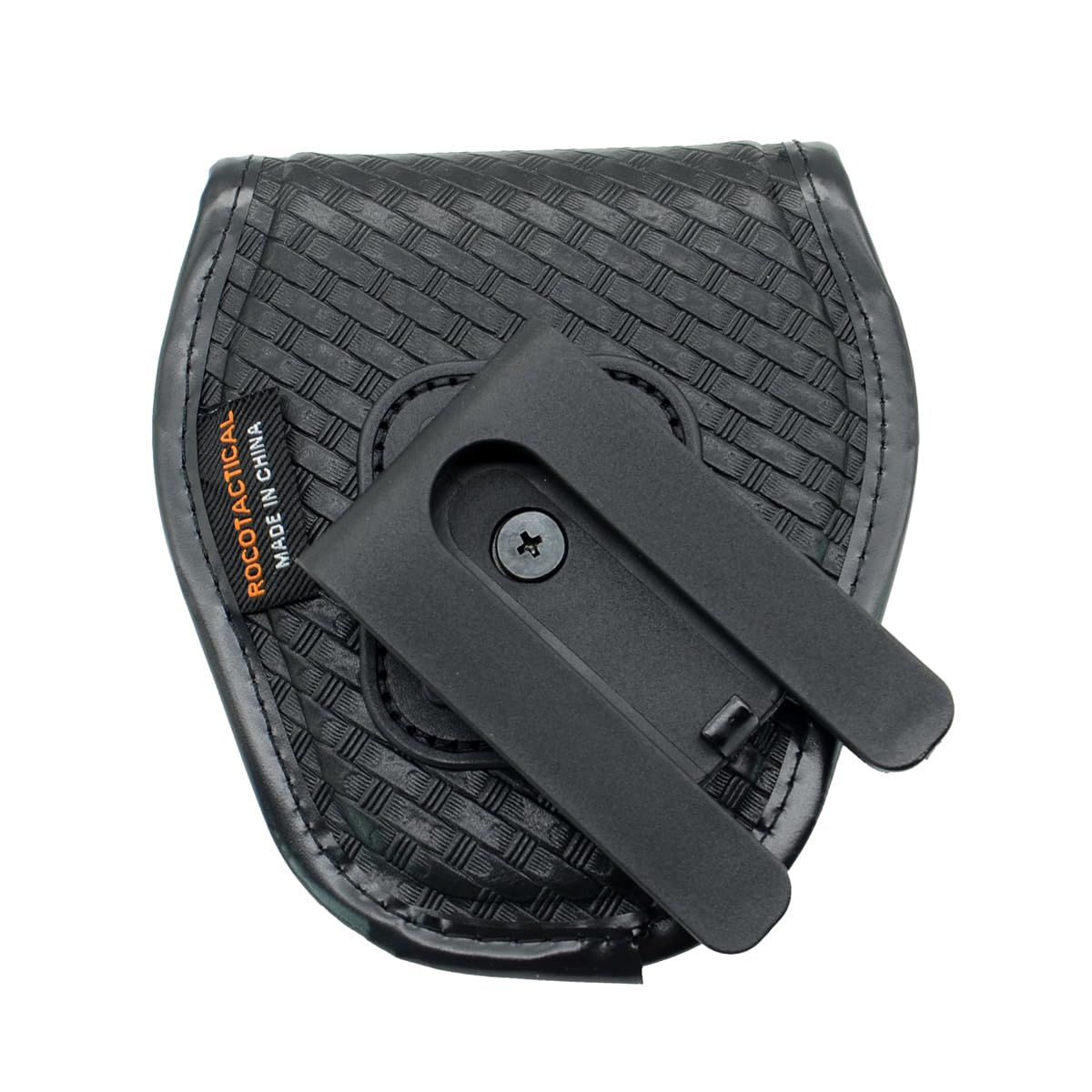 ROCOTACTICAL Hidden Snap Single handcuff case w/360 Degree Rotating Belt Clip, Basketweave Single Cuff Case for Law Enforcement