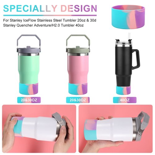 LUTER 2PCS Silicone Boots, Protective Silicone Boot Sleeve Silicone Sleeve for Water Bottle Silicone Water Bottle Case Compatible with Stanley Quencher Adventure 40oz or for Stanley IceFlow 20oz 30oz