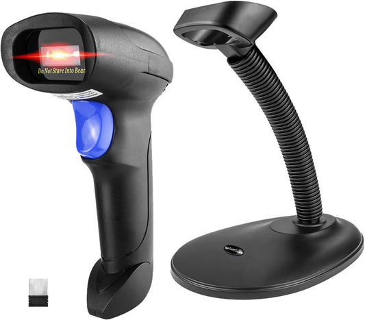Wireless 1D 2D Barcode Scanner with Stand, NetumScan Portable Automatic QR Code Scanner Supports Screen Scan Handheld CMOS Image Bar Code Reader with USB Receiver for Warehouse POS and Computer