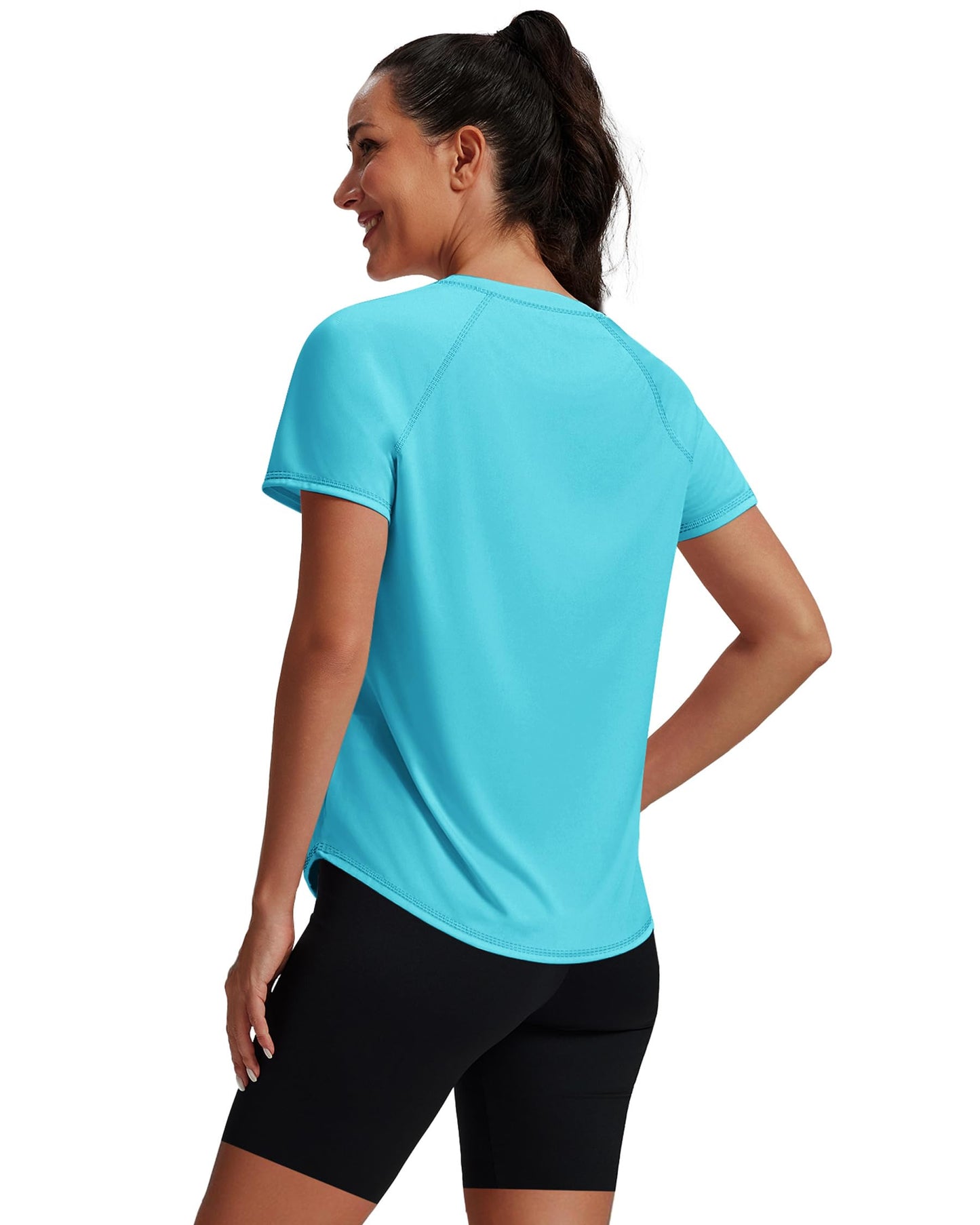 NIASHOT Workout Tops for Women Short Sleeve Pilates Shirts Athletic Yoga Fitness Clothing Ropa Deportiva para Mujer Gym Clothes Aqua L