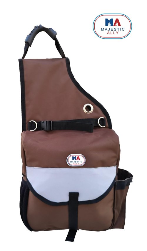 Majestic Ally Horse Saddle Bag - Nylon Insulated Leakproof Cooler, Reflective Padded with Pockets and Water Bottle Carrier, Durable Equestrian Saddle Bag (Brown)