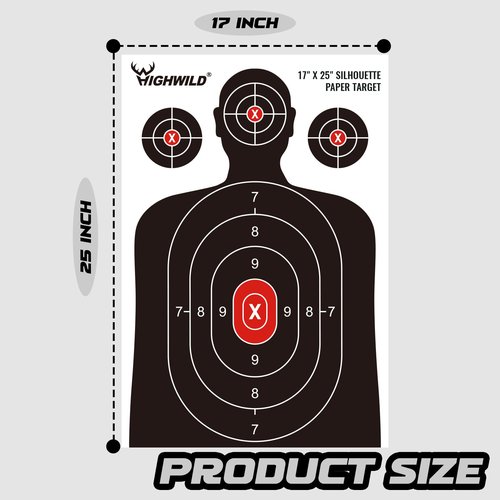Highwild Shooting Range Silhouette Paper Target - 17X25 Inches (25 Pack, White & Black)