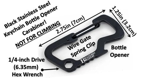 Branded Boards Bushcraft Key Chain Bottle Opener Carabiner Snap Clip Hooks Hiking, Backpacking, Camping, Hunting, Fishing, Biking, Skiing, Tailgate Parties (Bottle Opener Multitool 6-Pack Black)