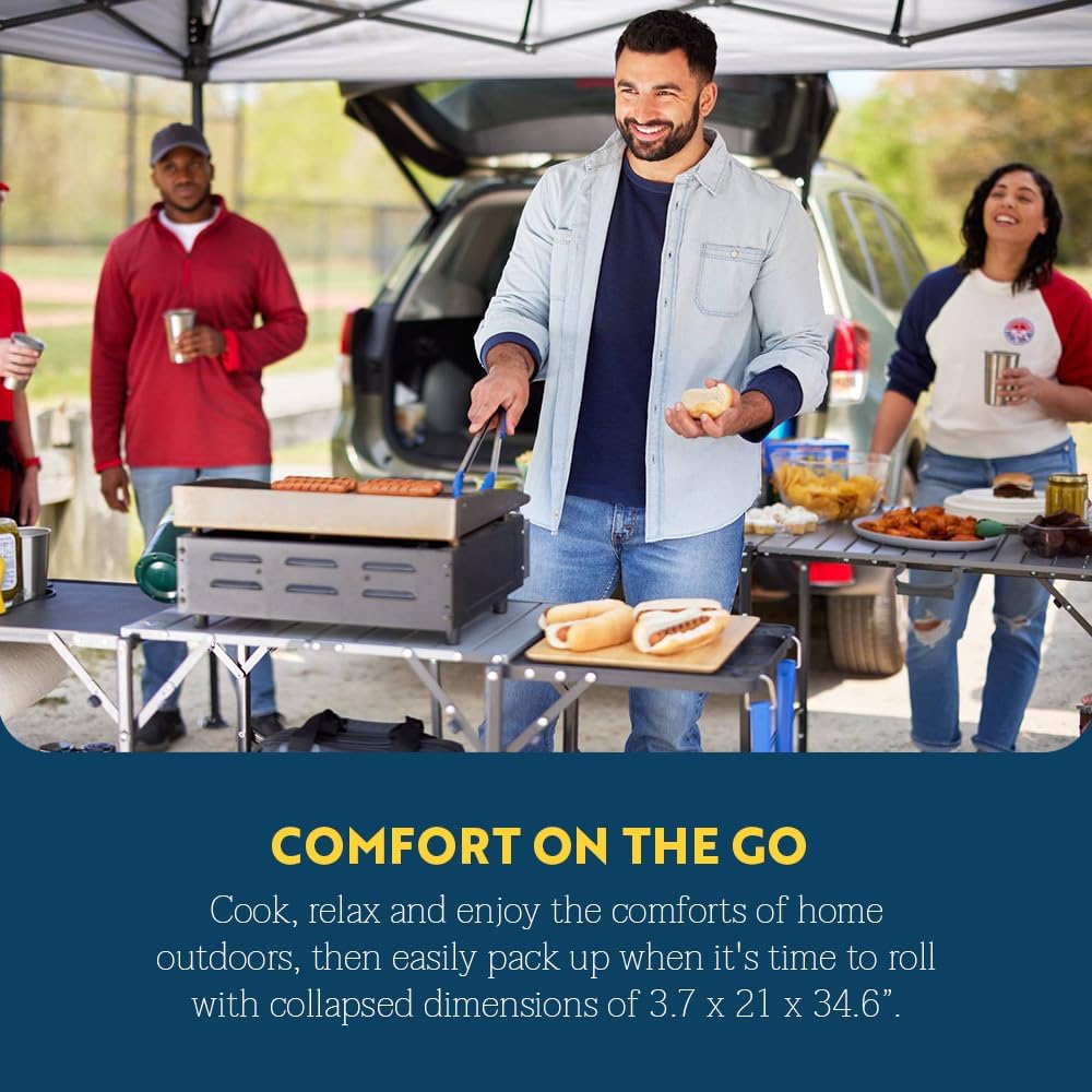 Portable Folding Cook Station | GCI Outdoor Slim-Fold Kitchen Table with Heat Resistant Top, 4 Side Tables & Storage Rack for Camping & Picnics
