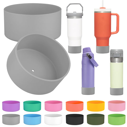 2Pcs Silicone Boot Sleeve for Stanley IceFlow Fast Flow Water Bottle 24oz,Silicone Boot Bumper for Stanley Quencher 40oz,for IceFlow 20oz 30oz,for Quick Flip GO 24oz Bottle（Thickened） (Gray)