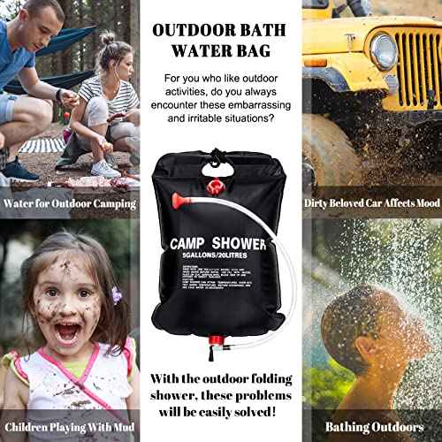 Solar Shower Bag for Camp, 5 Gallons/20L Portable Camping Shower Bag with Removable Hose and On-Off Switchable Shower Head for Camping Beach Swimming Outdoor Traveling