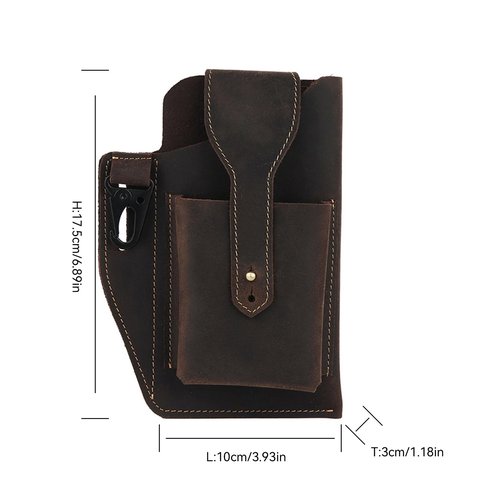 BRASS TACKS Leathercraft Crazy Horse Leather Mobile Phone Bag Tactical Waist Bag Hanging Bag Retro Genuine Leather Men's Waist Bag