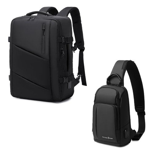 Victoriatourist Carry on Travel Backpack & Sling Bag for Men Women | Extra Large 40L Flight Approved Expandable Suitcase & Shoulder Crossbody Backpack Chest Bag Daily Travel Casual Hiking Daypack