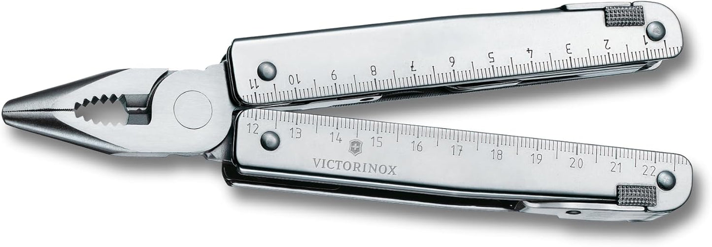 Victorinox Swiss Tool Swiss Army Knife, 24 Function Swiss Made Multi-Tool with Needle-Nose Pliers, Wire Cutters and Large Blade - Silver