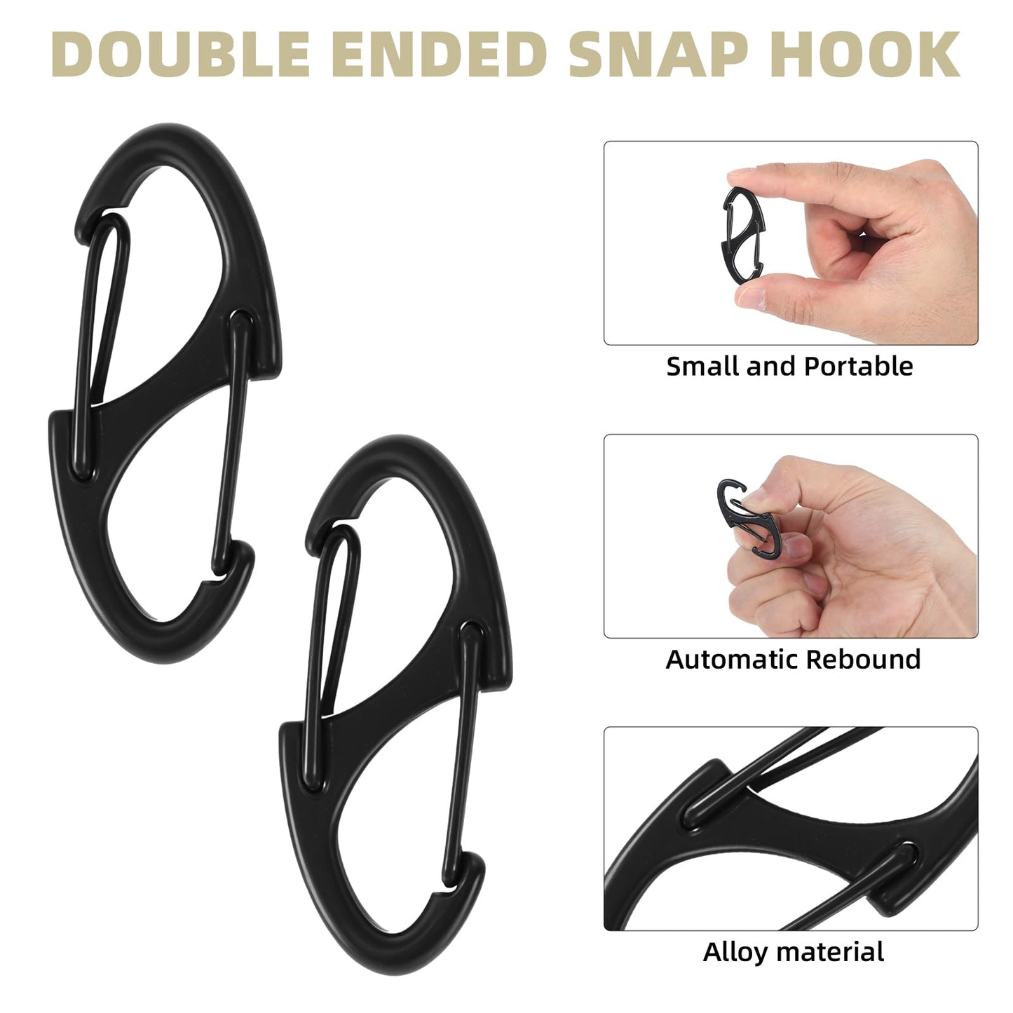 JJUNW 20pc Alloy S Carabiner Clips, Dual Opening Design, Keychain Snap Hooks, Mini Carabiner for Dual Wire Gate Clip Interlocking Keychain Attachment (Black)