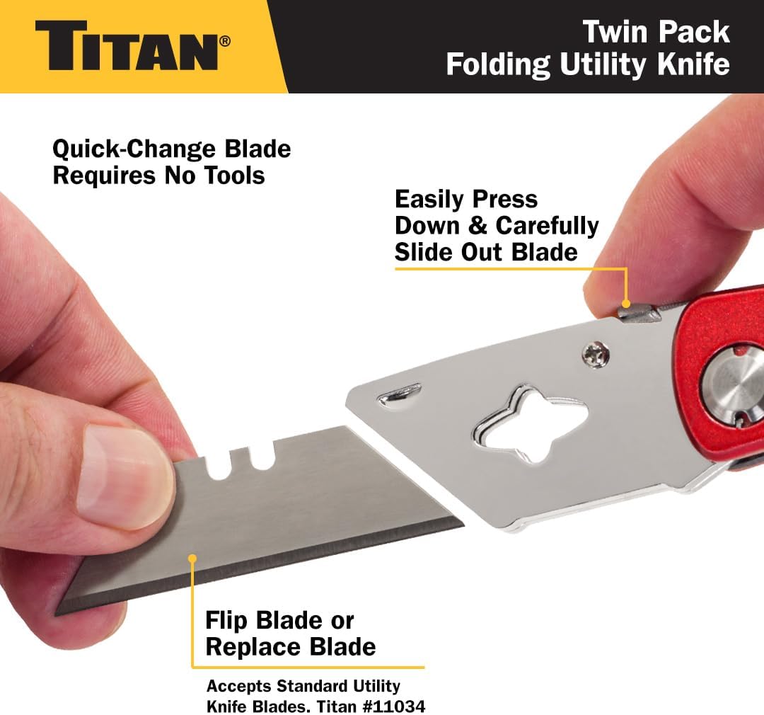 Titan 11020 Folding Pocket Utility Knife (Twin Pack - Red/Blue)