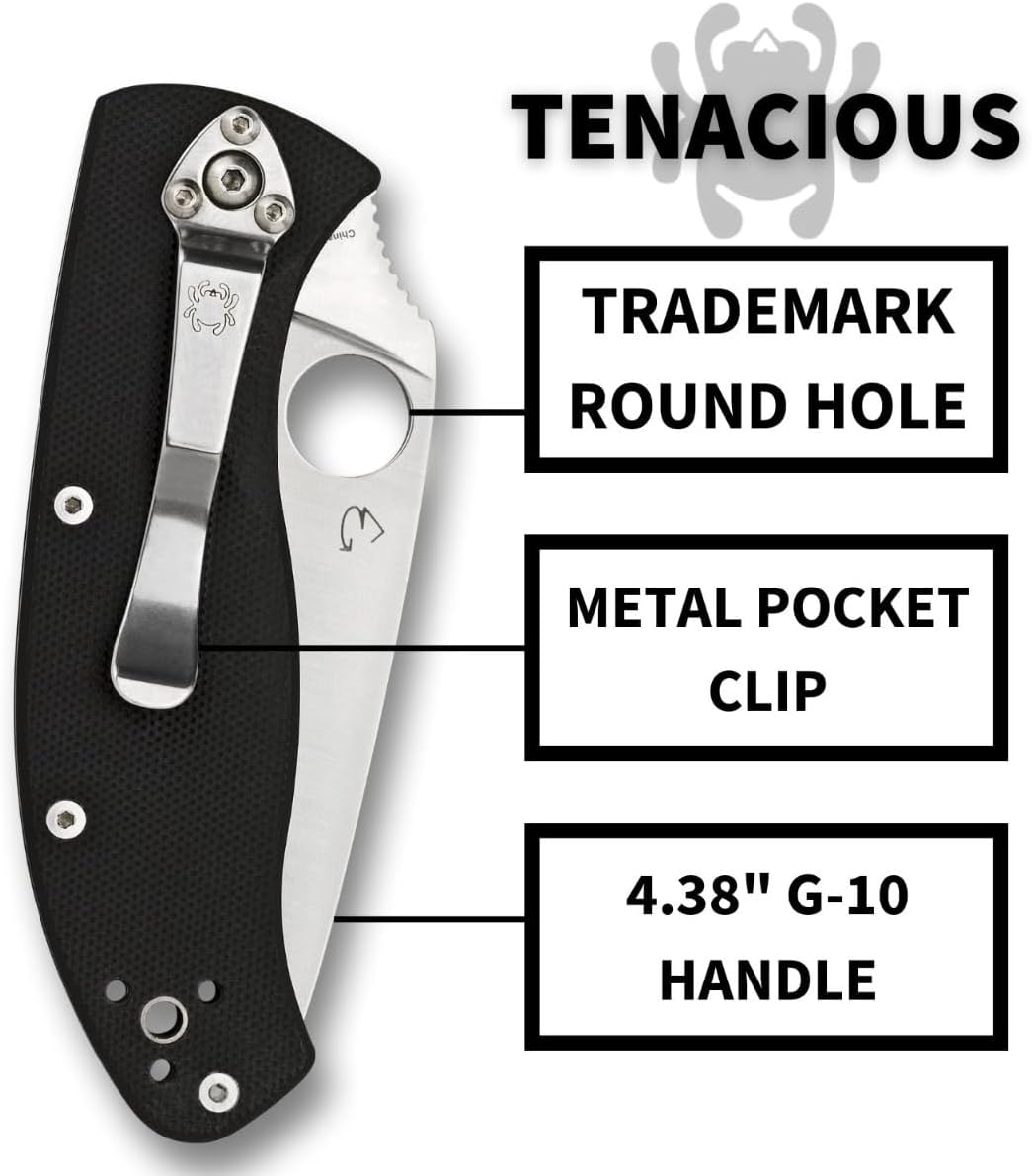 Spyderco Tenacious G-10 Black Mid-Sized Folding Knife - LinerLock Lock Type - C122GP