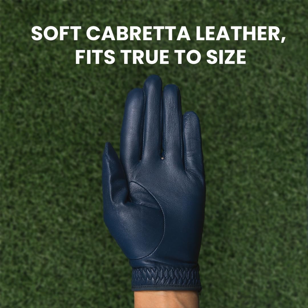 Men's Golf Glove - Genuine High Performance Cabretta Leather - Individual Red Blue and White - Putting Ball Marker Included - Glove for Right Handed and Left Handed Golfer (Single Pack)