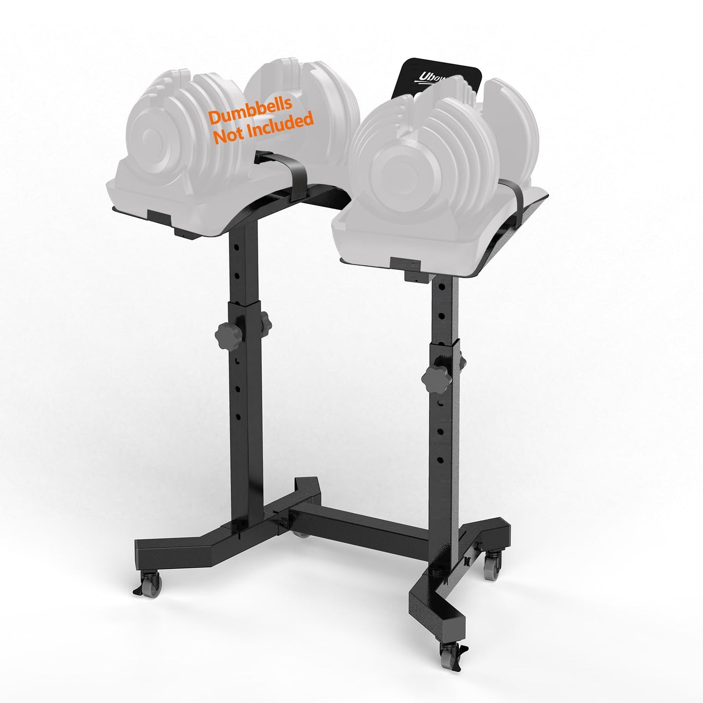 Adjustable Dumbbell Stand - Uboway Weight Stand with 4 Level Height Adjustment, Dumbbell Weight Rack with Tablet Holder and Durable Casters, Weight Holder for Adjustable Dumbbell Set, 2025 Upgrade Design （Bonus Foot Pads）