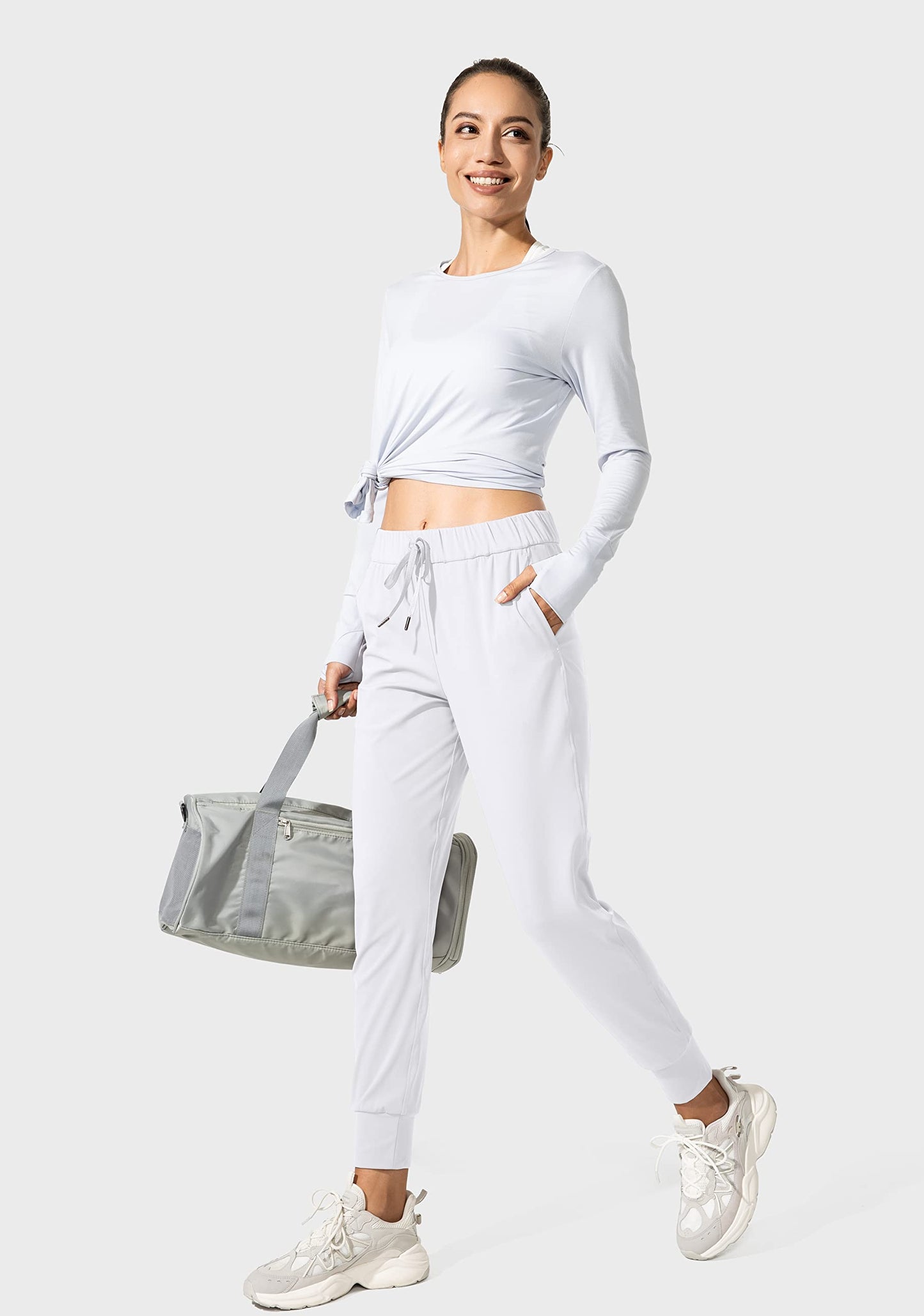 SANTINY Women's Joggers Pants Pockets Drawstring Running Sweatpants for Women Lounge Workout Jogging(White_XXL)