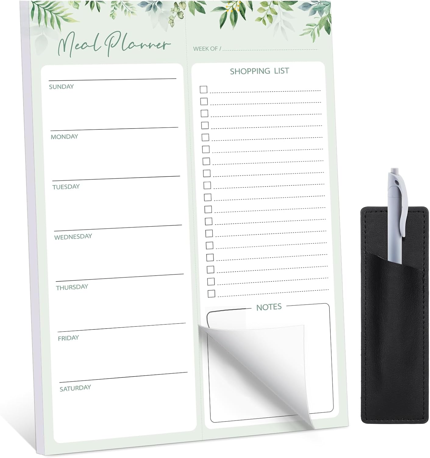 60 Sheet Meal Planner for Fridge, Magnetic Weekly Meal Planner & Grocery List with Tear-off Shopping List for Meal Prep, 7x10''-Flower Design